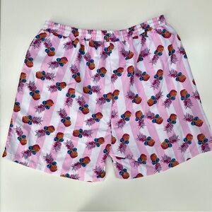 Pink stripe party pineapple swim trunks